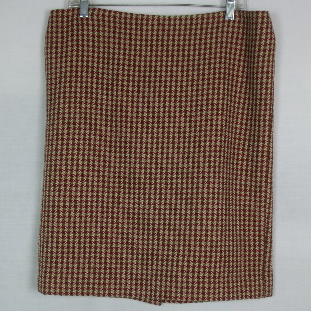 NEW LOFT Skirt Wool Hounds-tooth Midi Lined Pencil Red Green White Plus Size 14